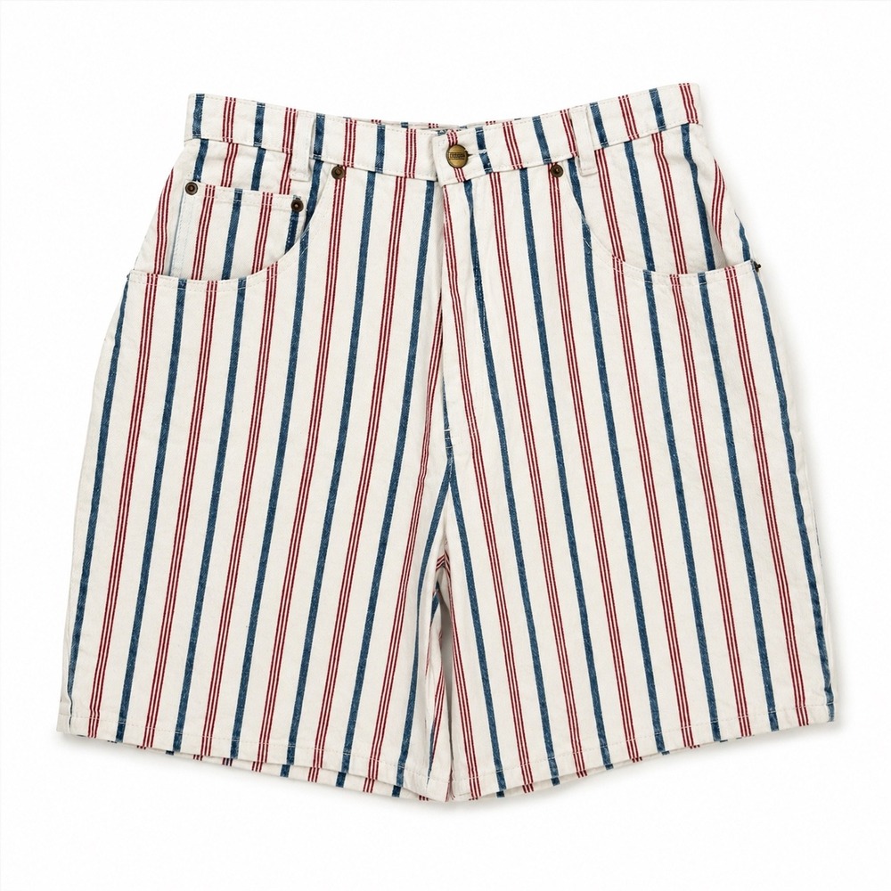 Stefano Vintage 90s Jean Shorts Jorts Striped High Waisted Womens 14 Red Blue